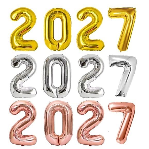 Balão Bexiga Numero Metalizado 2027 Ano Novo Reveillon Prata Dourado Rose Gold