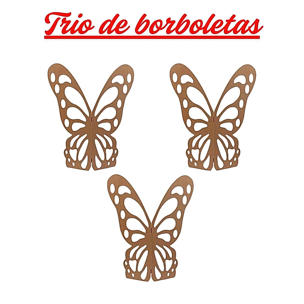 Mini trio de borboletas em MDF para festas e decoração