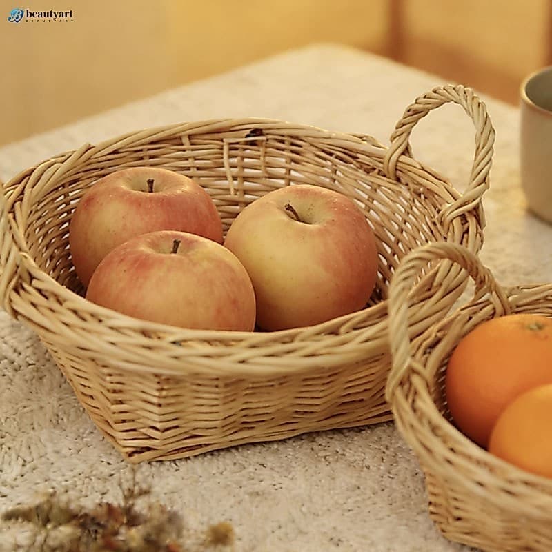 Cesta De Armazenamento De Vime Tecida À Mão-Estrutura Portátil Para Organizador De Frutas E Vegetais