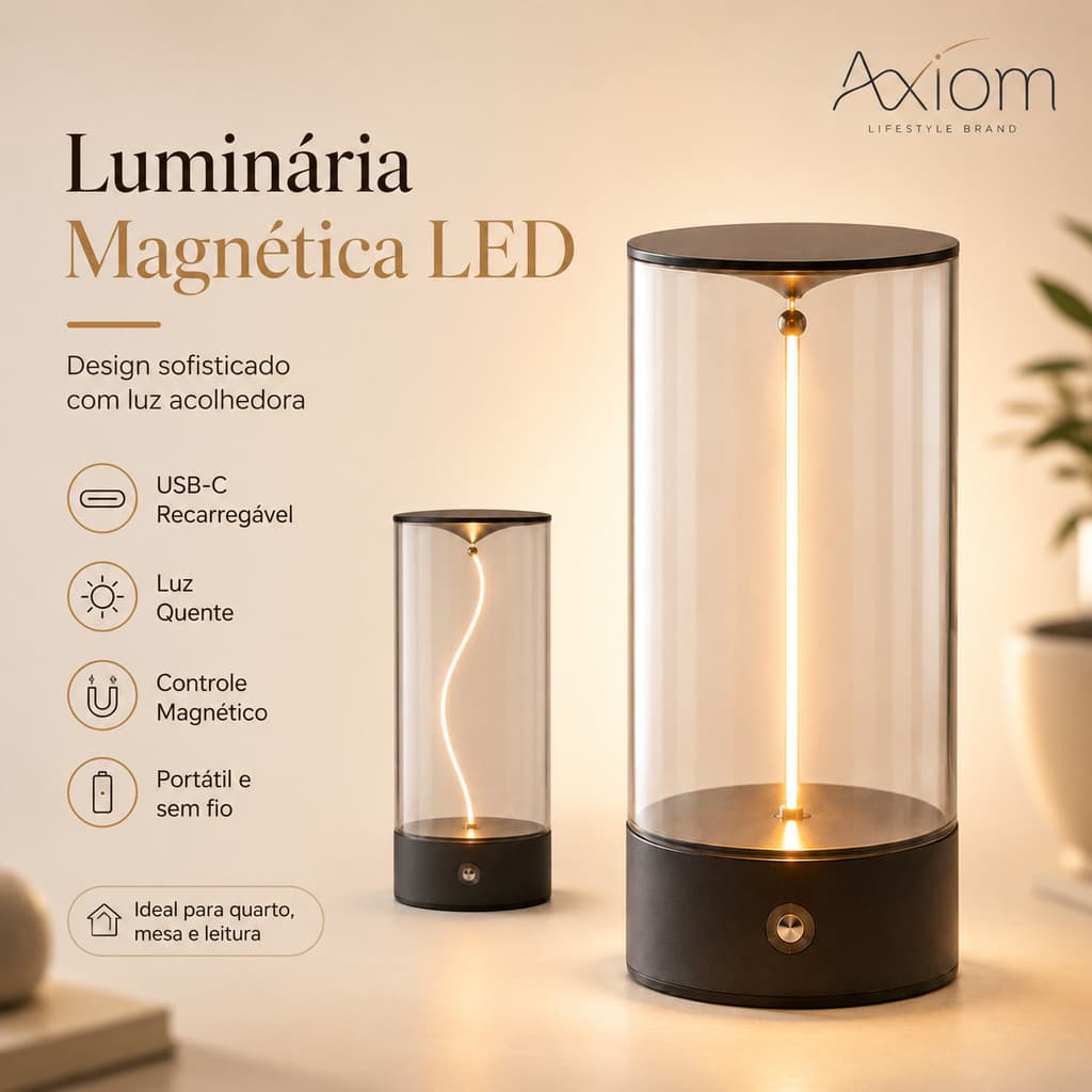 Luminária de Mesa Axiom Filamento LED Magnético Abajur Recarregável Luz de Atmosfera Touch
