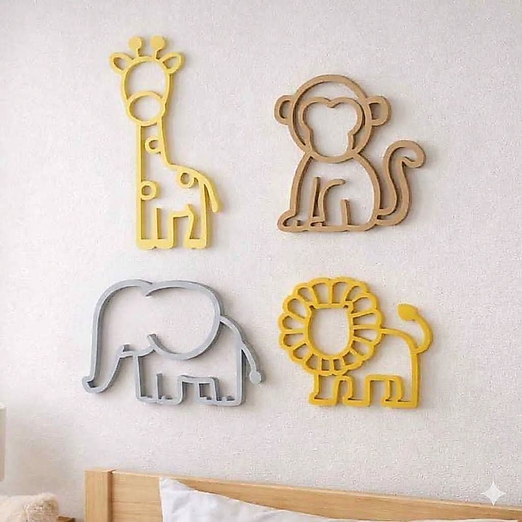 Conjunto Decoração de Parede ou Porta Safari Quarto Infantil - Quarto de bebe - Quarto de menino| menina - Animais.