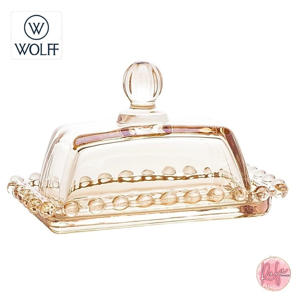 Manteigueira de Cristal Pearl Âmbar Metalizado Wolff 14x9x8cm Porta Manteiga Elegante Luxo