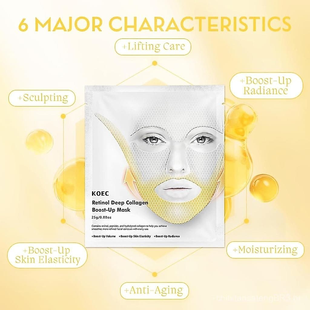 Conjunto de Máscara Lifting Profunda com Retinol e Colágeno - Máscara em Folha Redutora de Queixo Duplo e Lifting V-Line