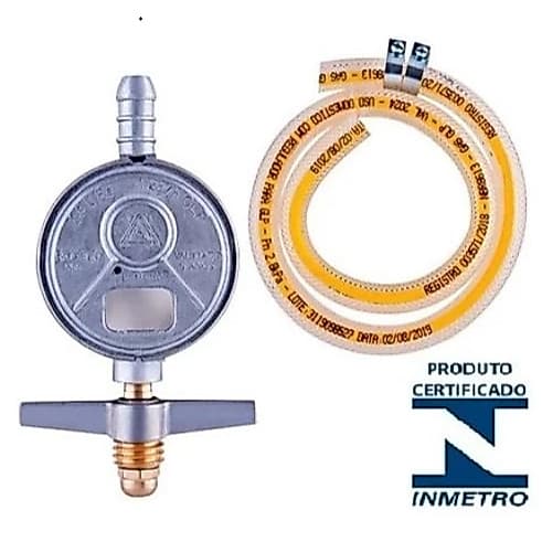Kit 10 Registro Regulador de Gás para Cozinha + Mangueira 1,25m e 2 Abraçadeiras Aliança Completo e Seguro