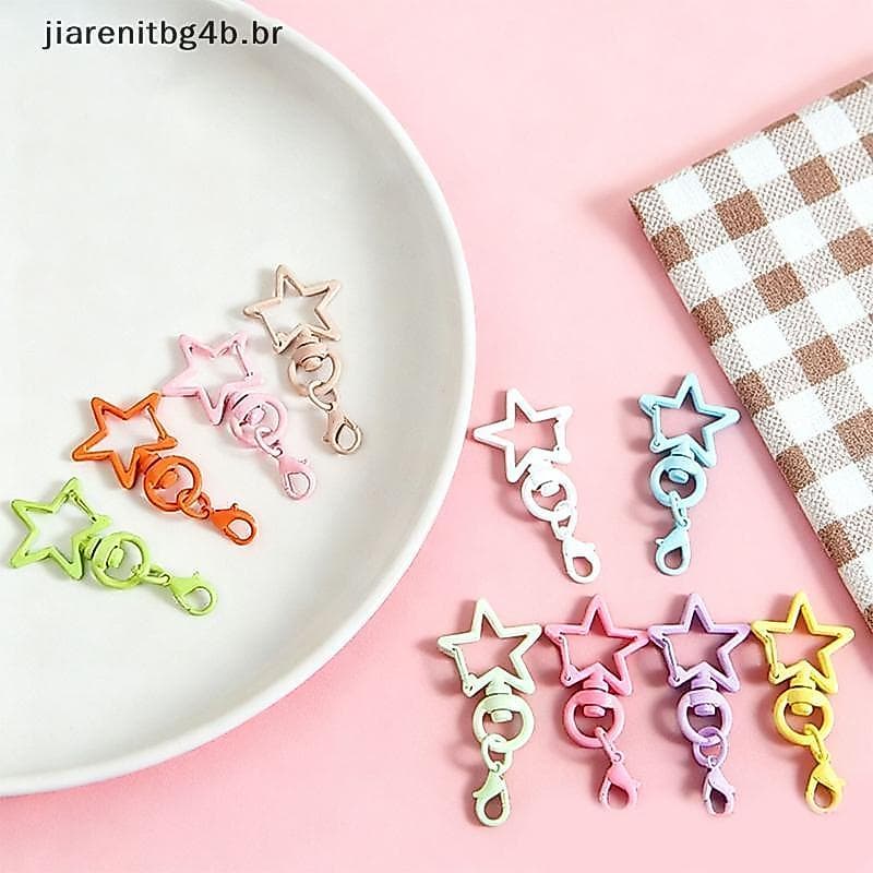 JIARN 10 Pçs Metal Colorido Estrela De Cinco Pontas Chaveiro Ganchos Com Fecho Lagosta Para DIY Artesanato Jóias Fazendo