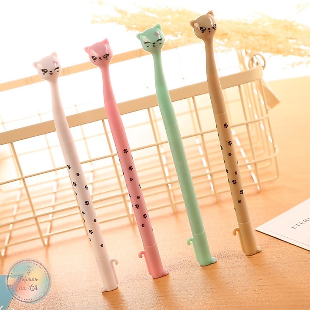 Caneta gel gatinho fofo kawaii divertida