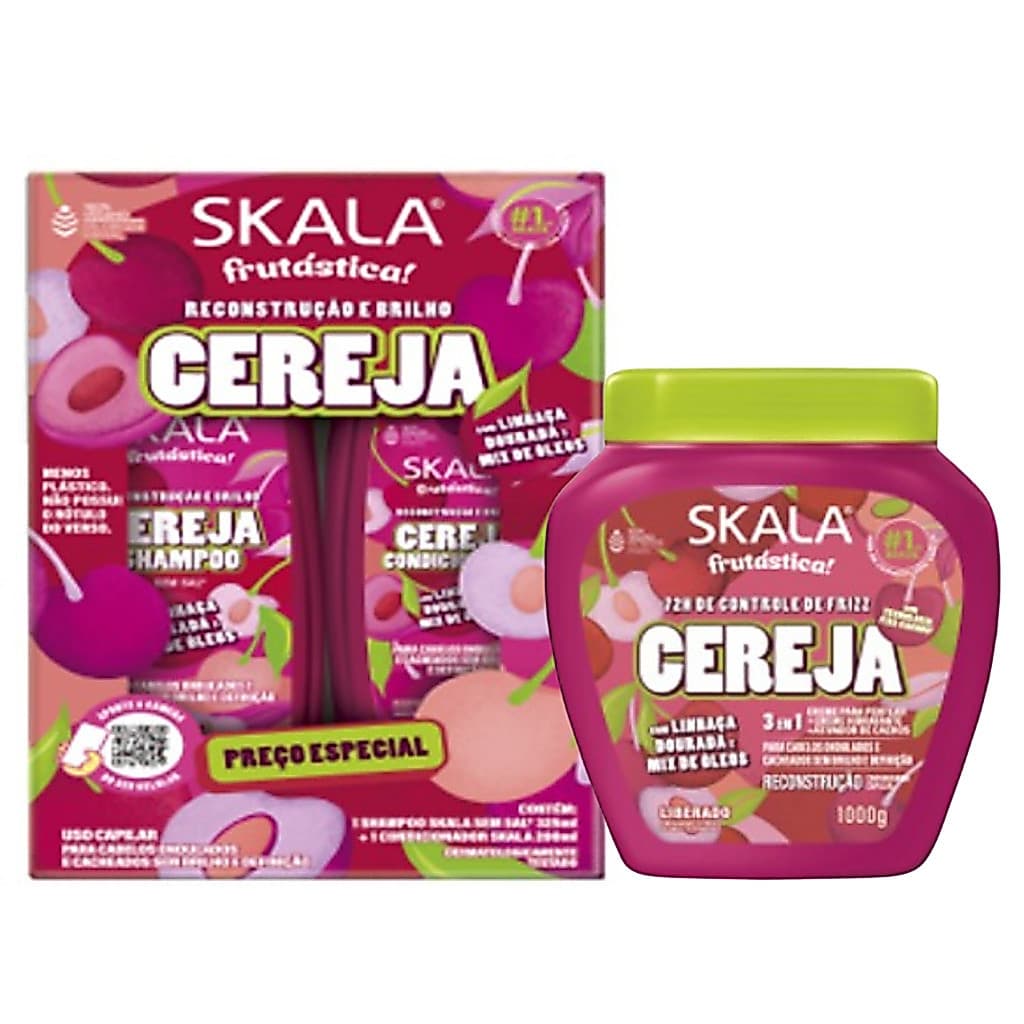 Kit Shamp + cond + creme Trat. Skala Frutástica Cereja