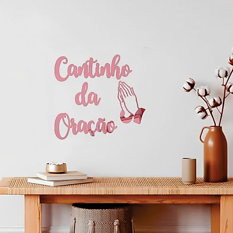 Frase decorativa Cantinho da Oração Placa Religiosa Palavras Acrílico Espelho Sala Quarto Parede
