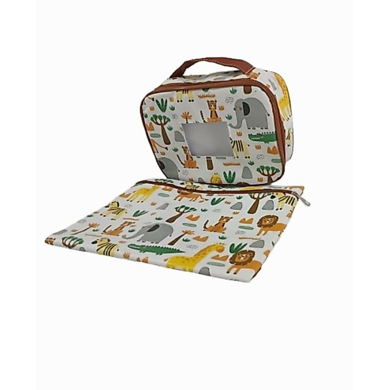 Conjunto Porta Fralda e Lenço e Saquinho temático Safari