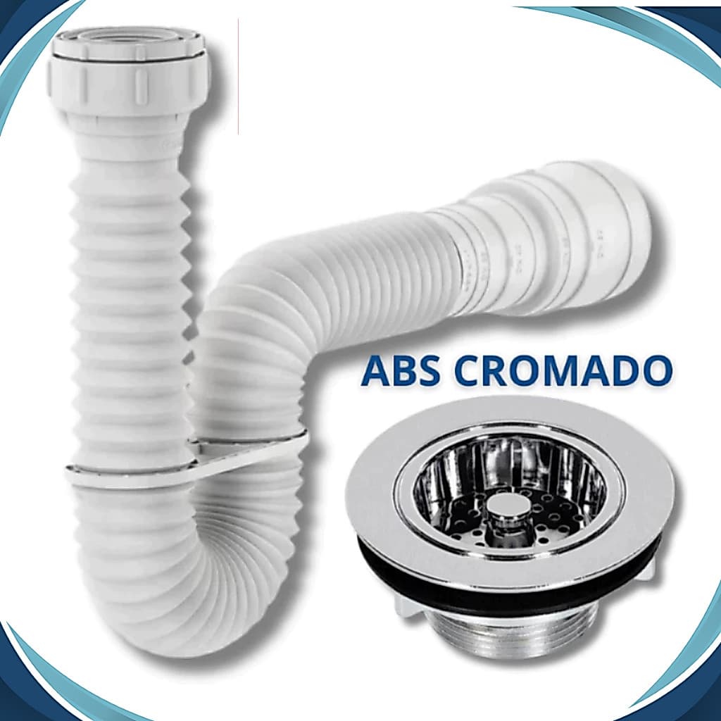Sifão Sanfonado Extensivo Ajustável Flexível Pia + Válvula Pia Cozinha Americana Abs Cromado 1.1/2  Cifão Sifrão Pia