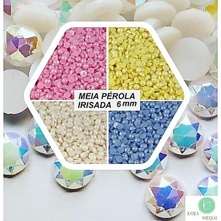 Meia Pérola Leitosa 6mm IRISADO ABS Irizado Irizada
