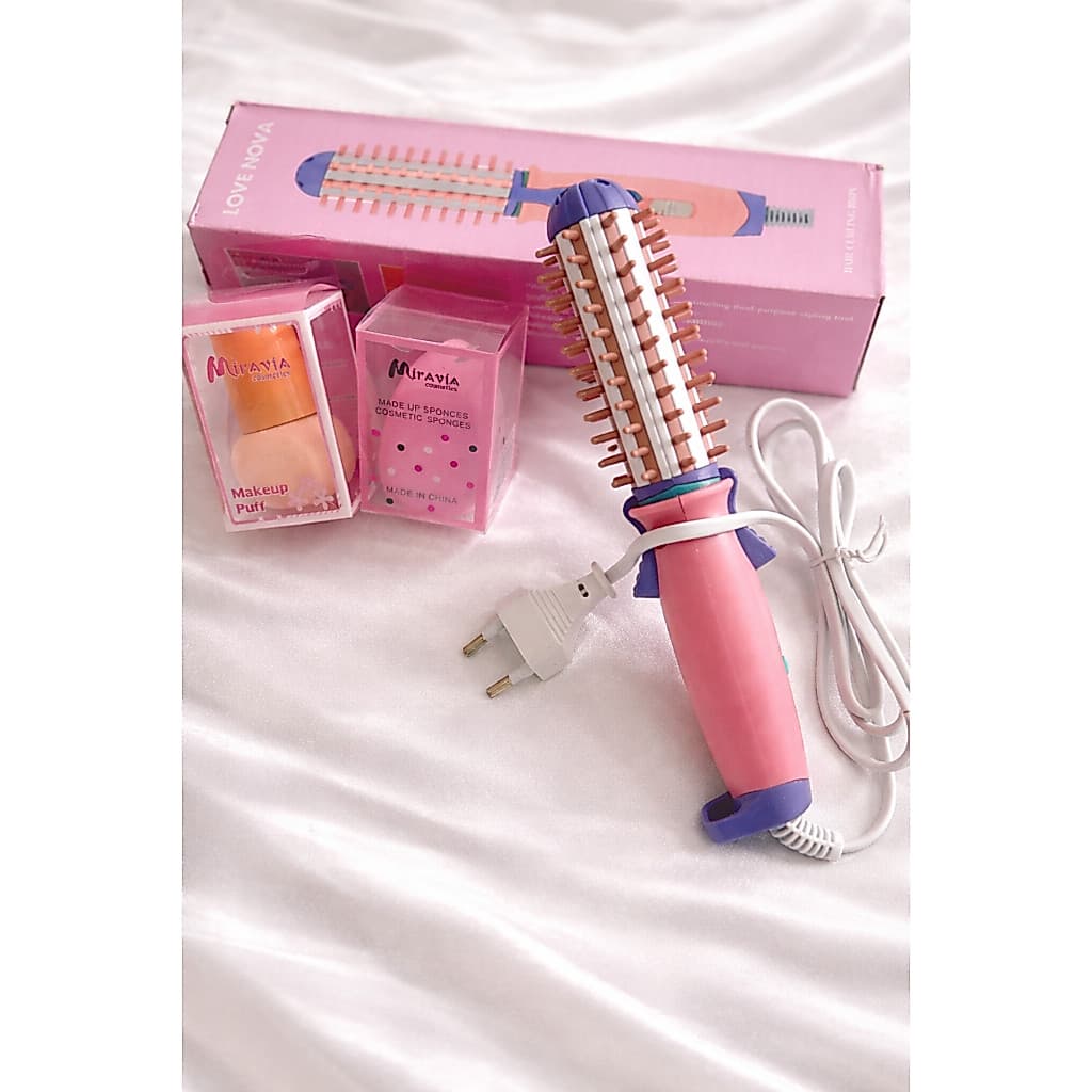 Mini Escova Elétrica Alisar Cabelo Alisadora Modeladora Sortidos 127/220v + 1 Esponja tipo Gota +1 Esponja tipo Cogumelo
