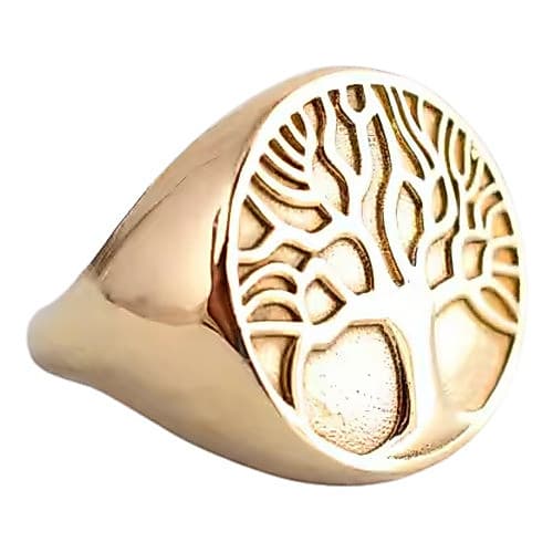 Anel Árvore Da Vida Dourado Aço Inoxidável 316l