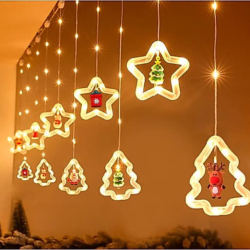 Pisca Pisca De Cortina 100 Leds 3m  Arvore Com Estrela C/macho femea Bivolt