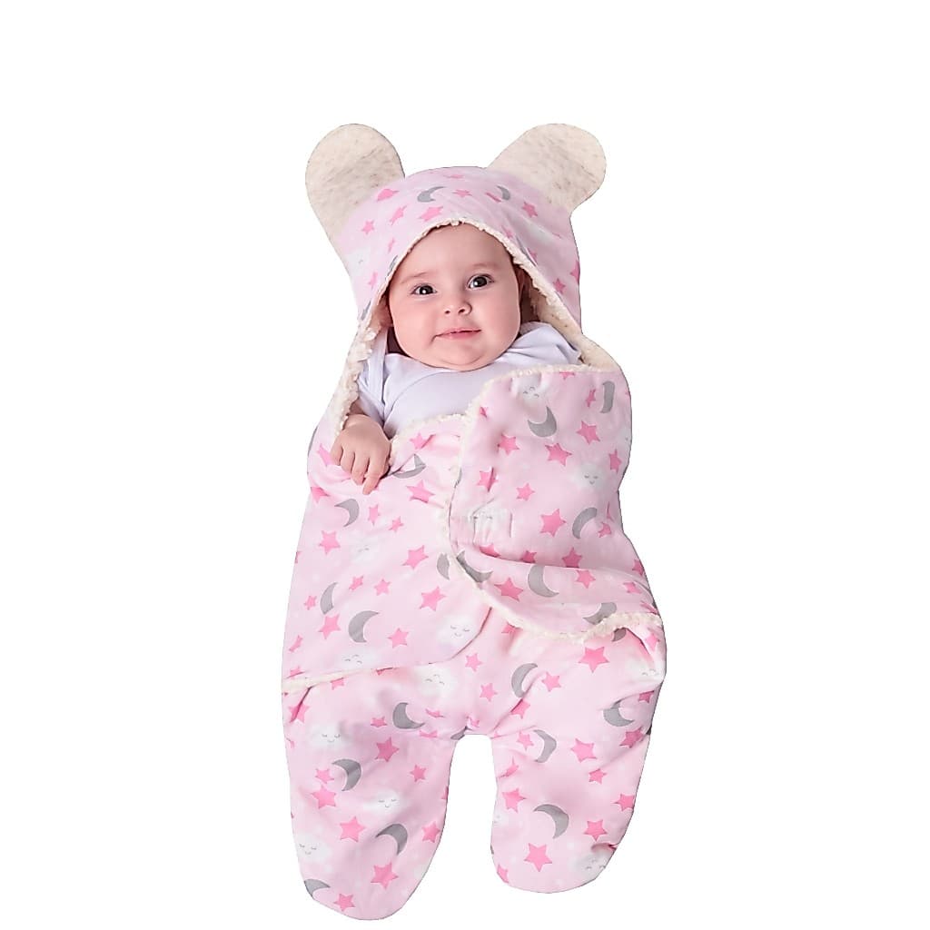 Saco de dormir charutinho para bebê com sherpa enroladinho com touca ursinho