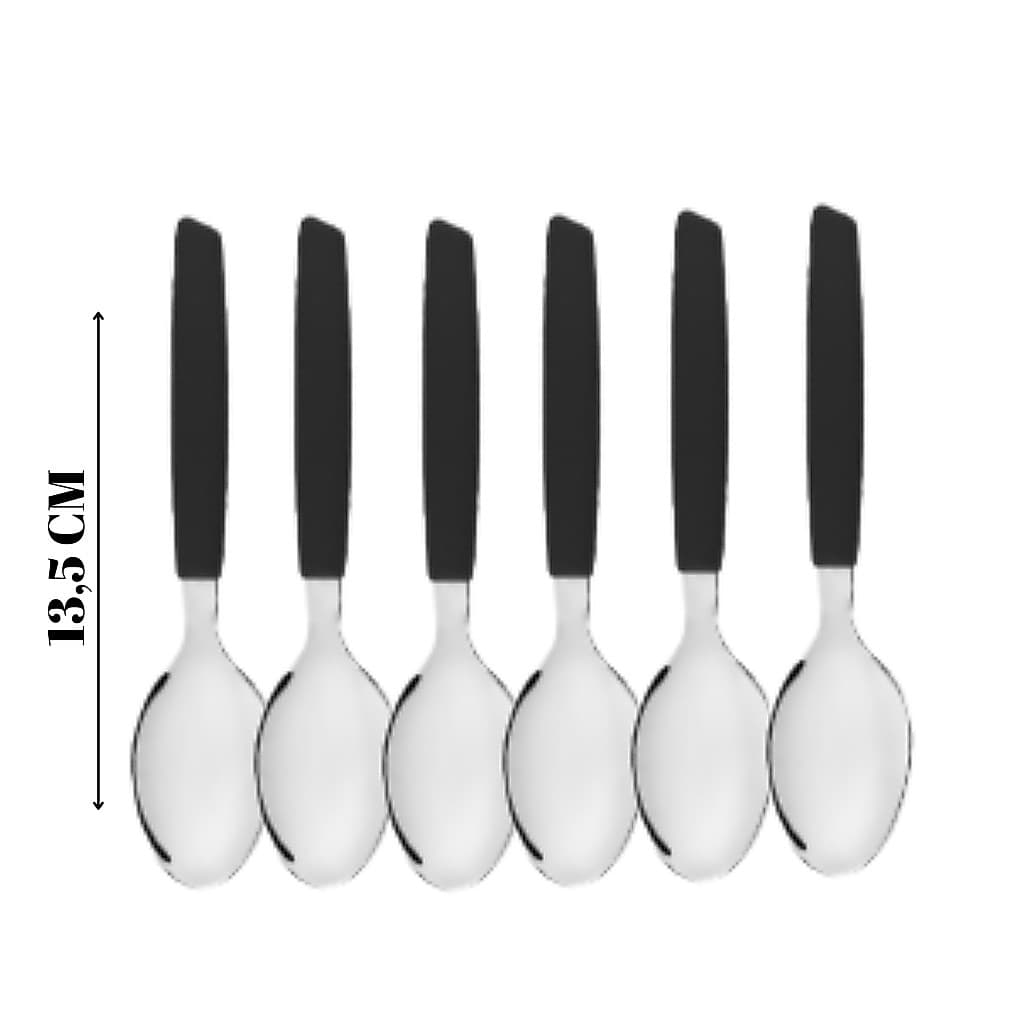 Jogo Com 6 Colheres Cha Cafe Sobremesa 13,5CM Cabo Preto Pequena