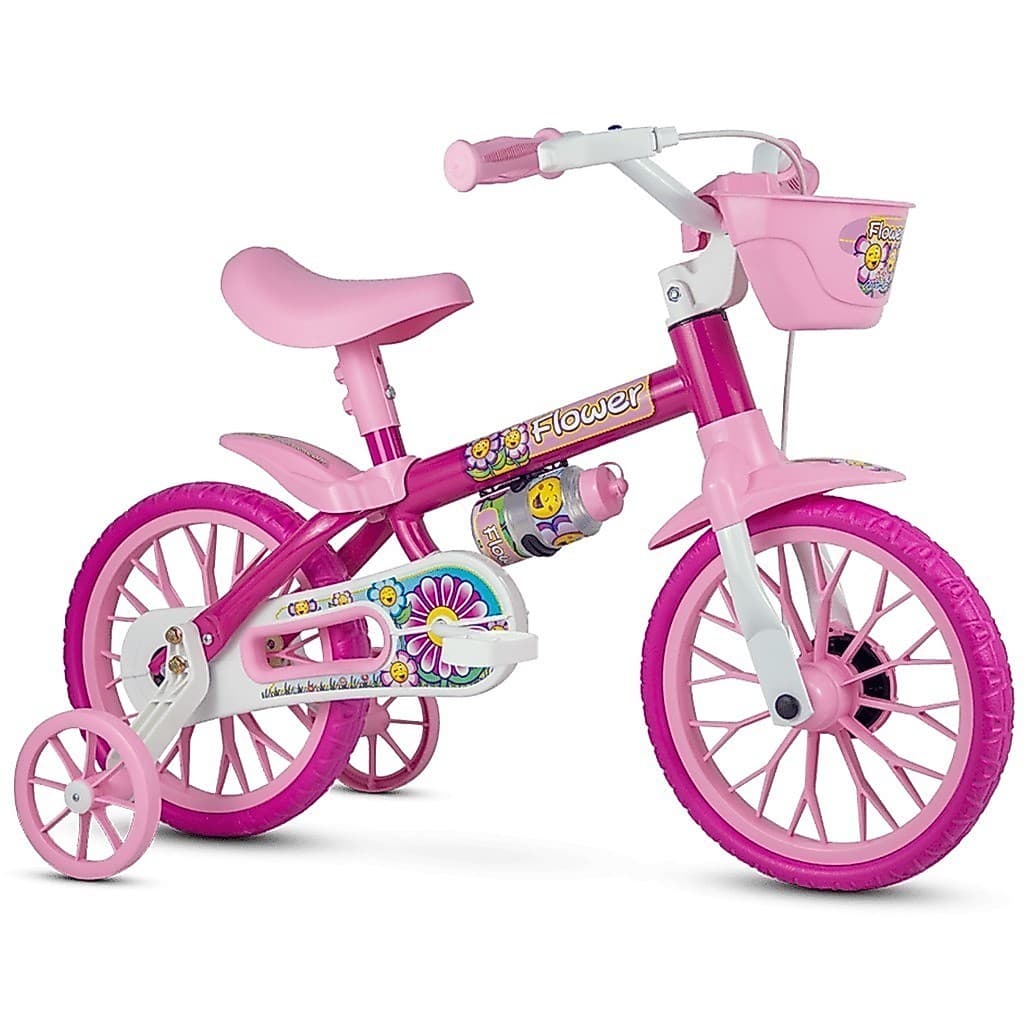 Bicicleta Infantil Aro 12 Nathor Meninas e Meninos Com Rodinhas de Equilíbrio + Suporte e Garrafinha
