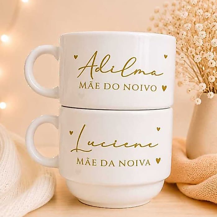 Kit 2 Xícaras Personalizadas 180ml Pais dos Noivos | Presente Casamento Porcelana padrinho madrinha dindos
