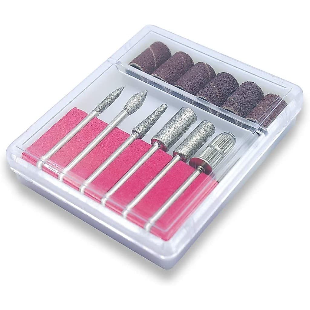 Kit 6 Brocas e 6 Refil De Lixas Para Lixa Elétrica Bits Unhas Acrigel Porcelana Fibra Mandril