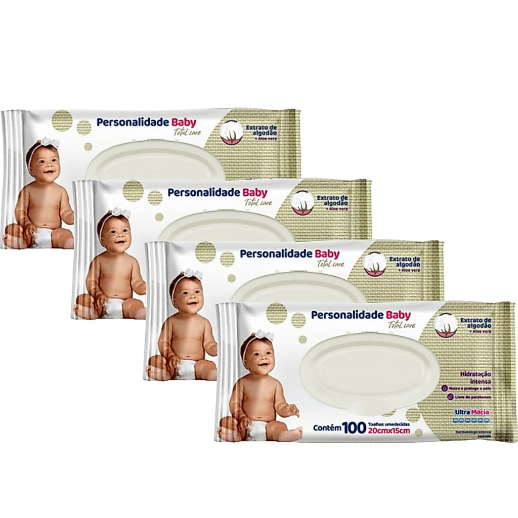 Kit 4 Toalhas Umedecidas Recém Nascido Personalidade - Total de 400 Unidades
