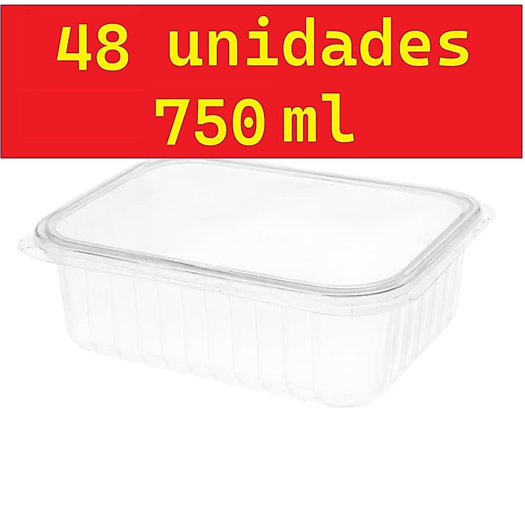 Kit 48 Pote De Embalagem Marmita Plástico Descartável Com Tampa 750ml