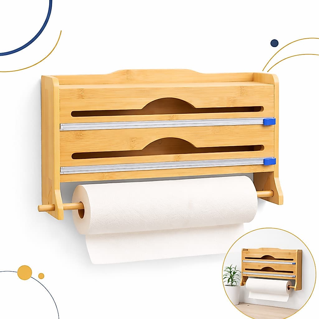 Suporte Porta Papel Toalha Filme Alumínio Bambu Pvc Moderno