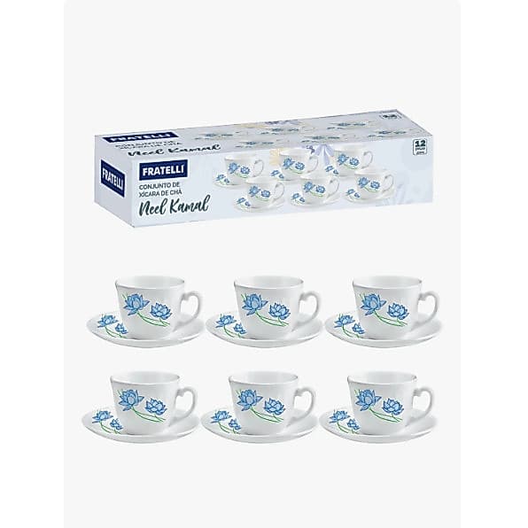 Xícara de chá café 220ml 12 peças conjunto com 6 xícaras e 6 pires top elegante fratelli neel kamal