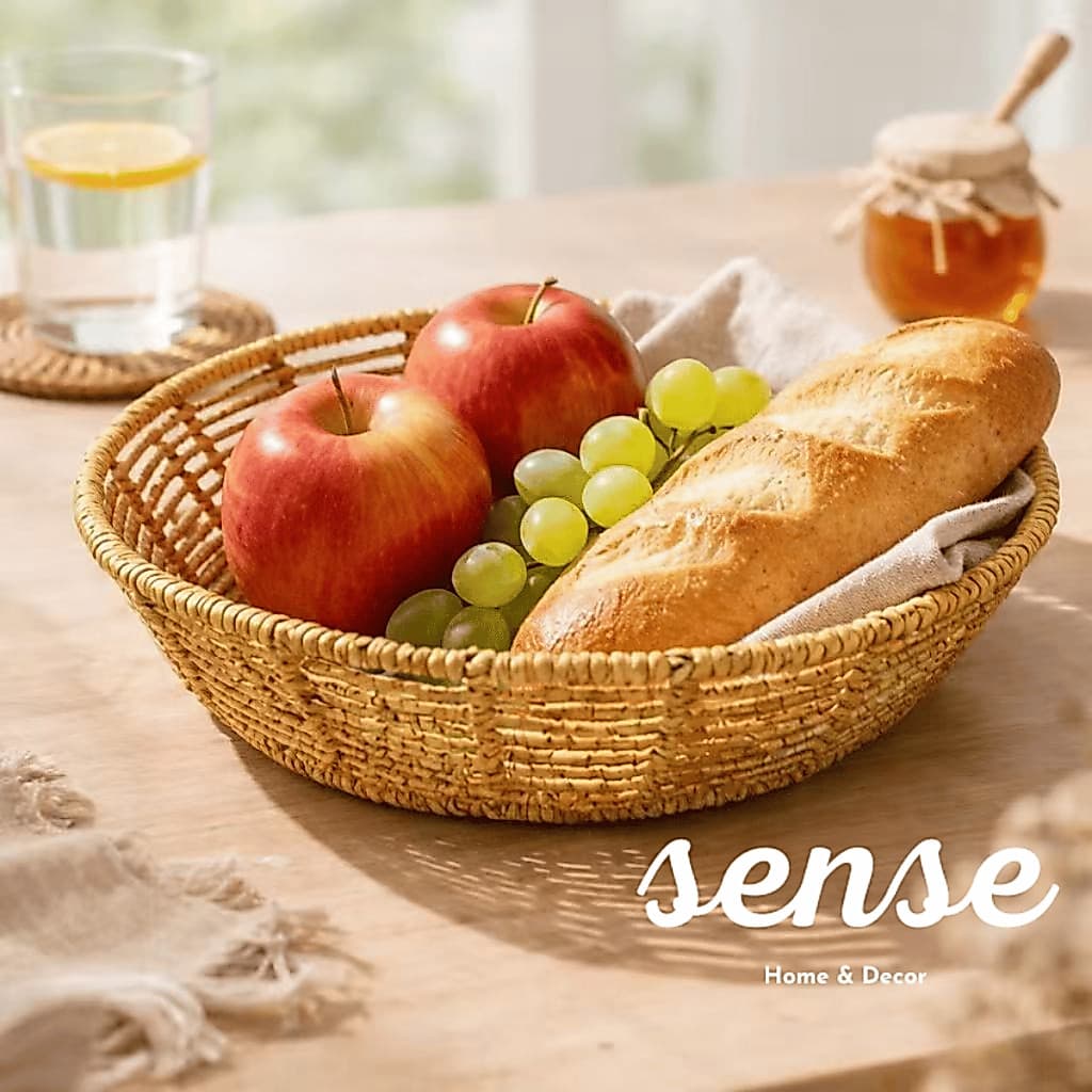 Cesto Organizador Retangular em Fibra Sintética Estilo Rattan Cesta Multiuso para Frutas, Pães e Organização