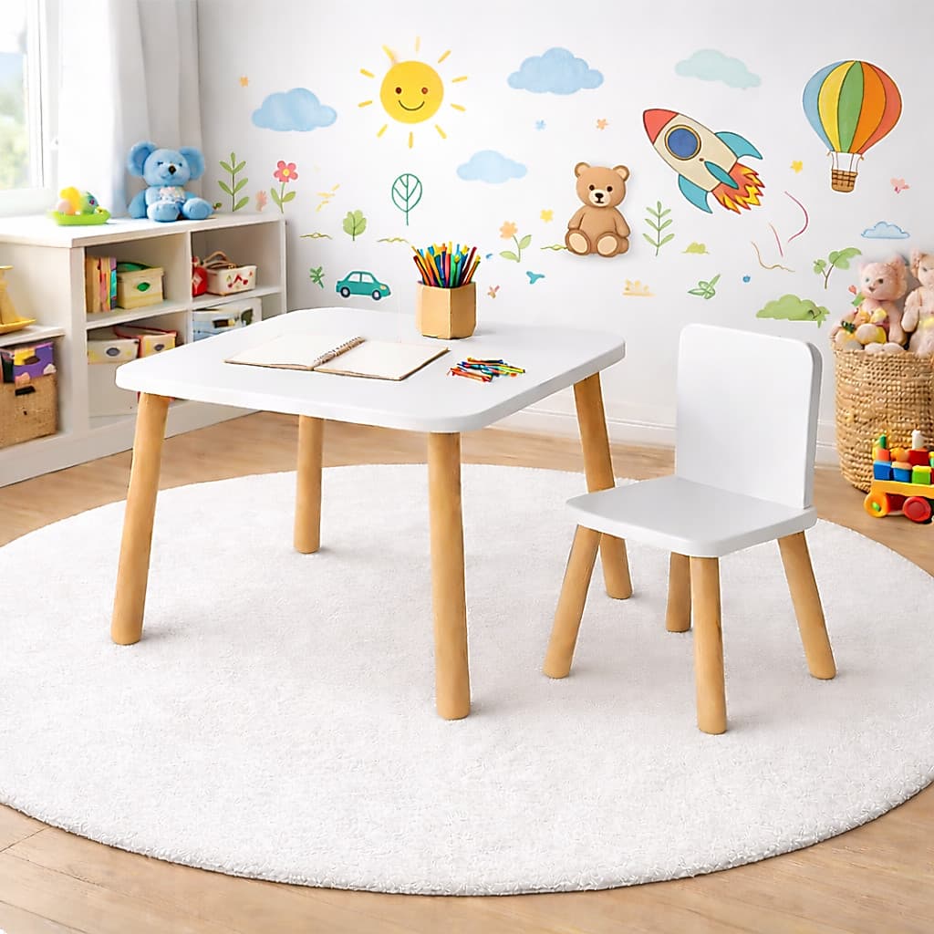 Mesa Infantil Com Cadeira Mdf Pés De Madeira Montessoriana Resistente Mesinha Educativa Estudos