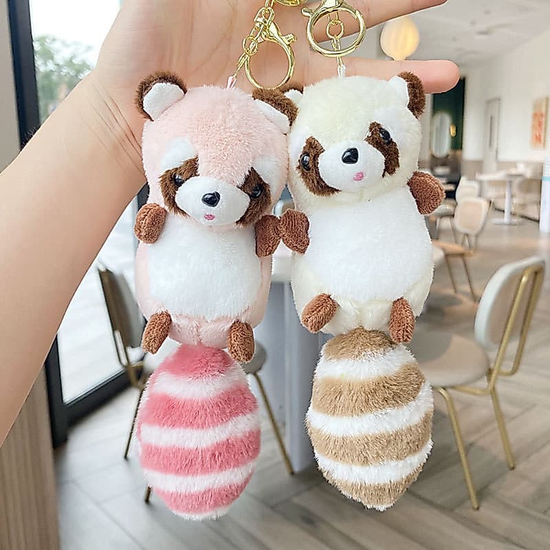 15cm Chaveiro Pingente Saco Acessórios Adorável Guaxinim Cauda Longa Boneca De Pelúcia Para Meninas Mochila Decoração Ma
