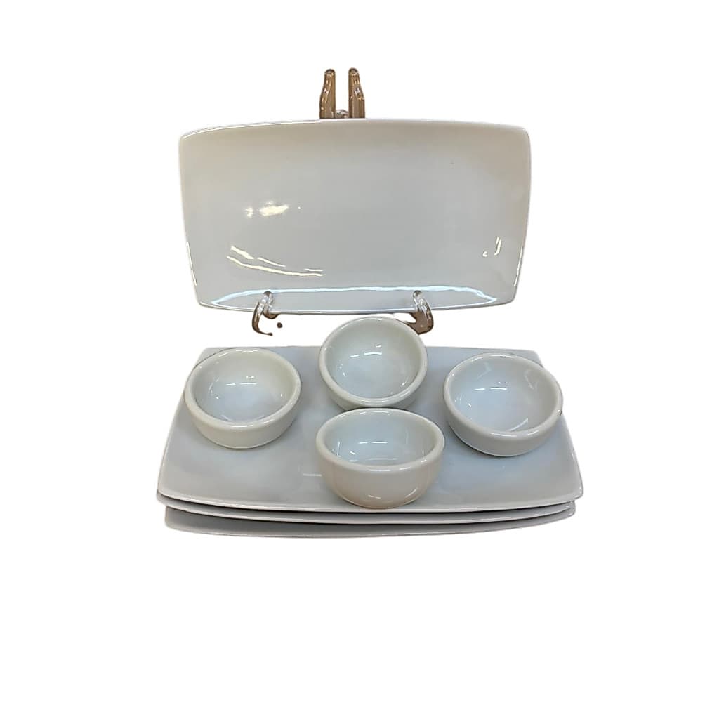 Jogo 2 Travessa  Prato Comida Oriental Japonês  Sobremesa + 2 molheiras porcelana