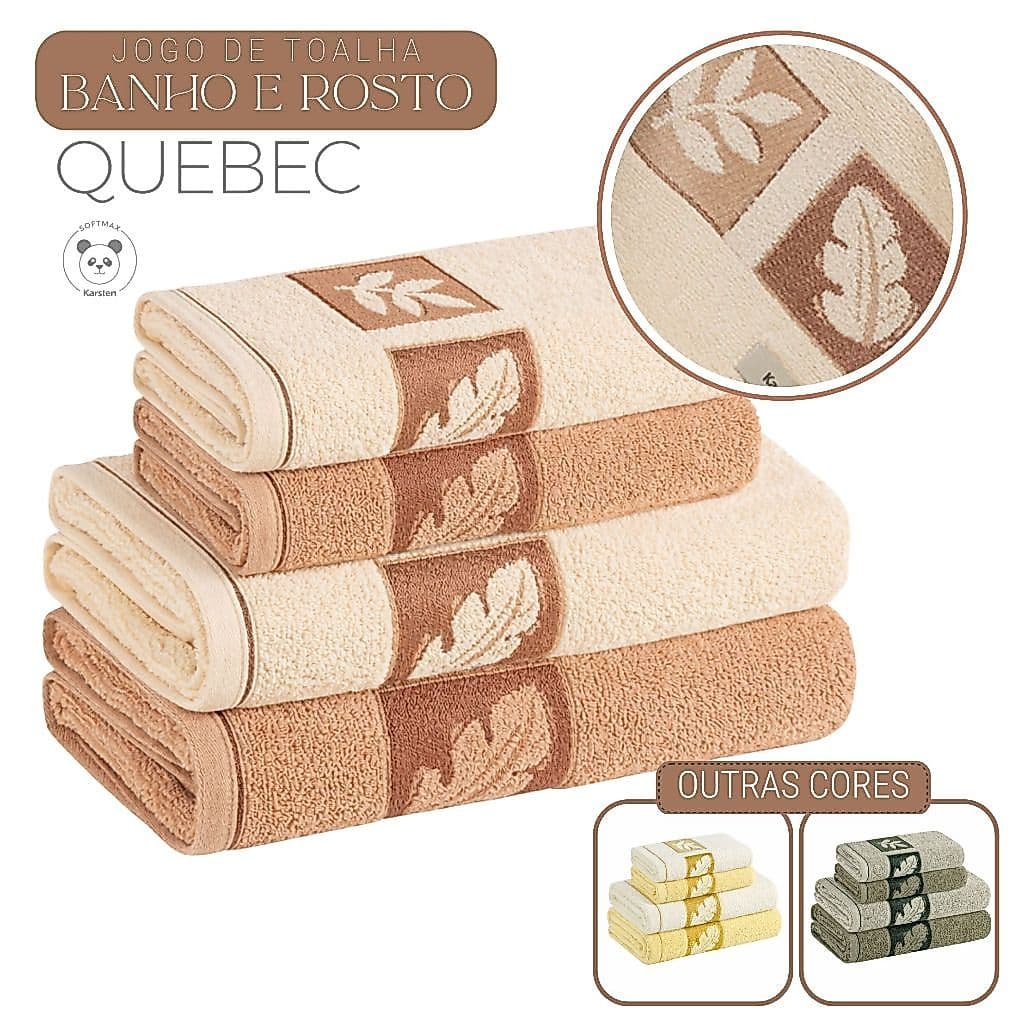 Jogo de Toalha 4 Peças Karsten 100% Algodão 2 Banho 2 Rosto Excelente Absorção Felpuda Macia Quebec