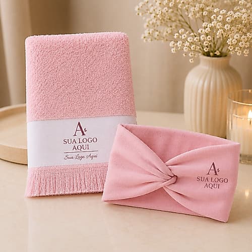 Kit Toalhinha + Turbante Personalizado com Sua logo | Para Spa, Estética, Salões de beleza e etc