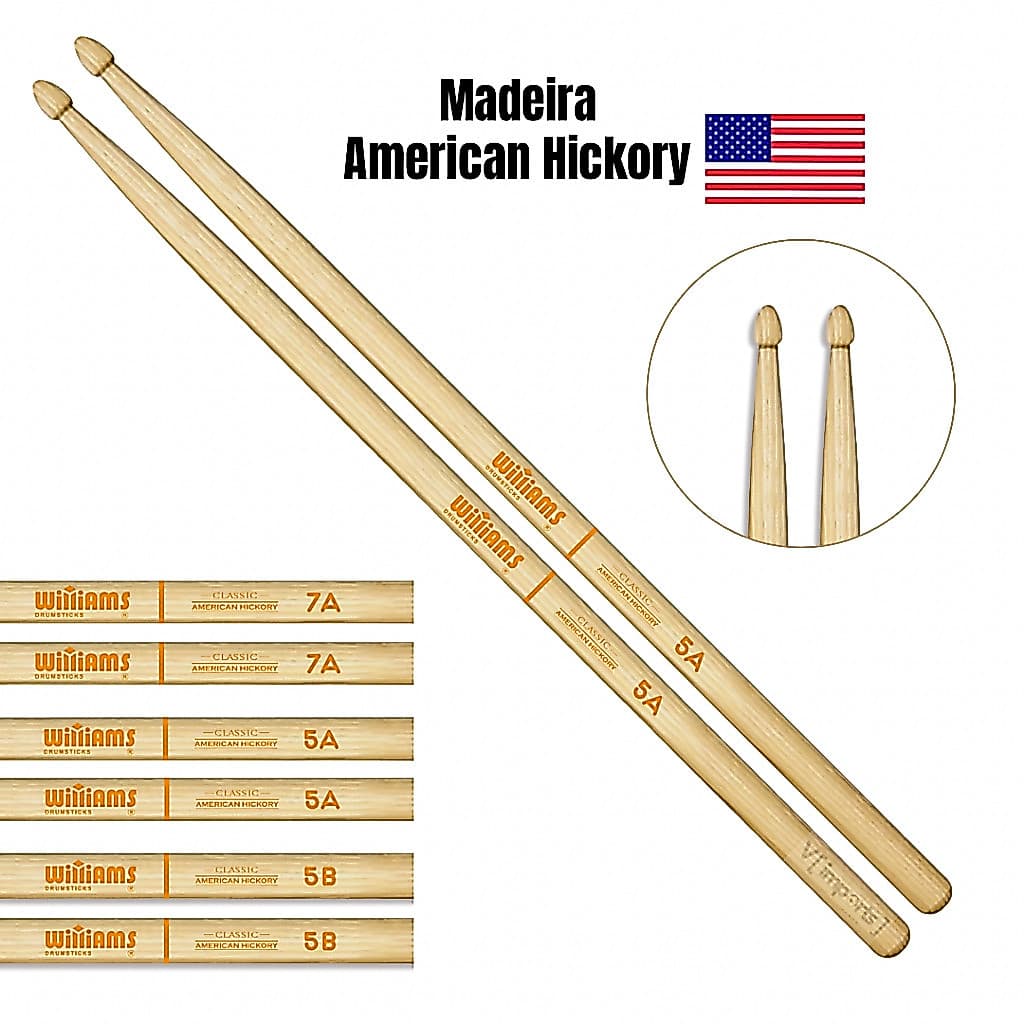 Baquetas Williams American Hickory 7A 5A 5B (Par)
