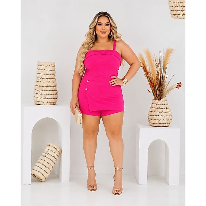 Conjunto Feminino Plus Size Cropped e Short Saia Malha Crepe 44 ao 48