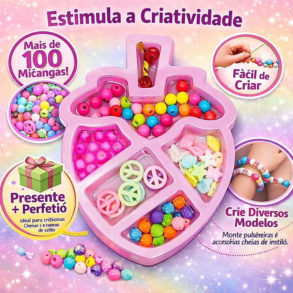 Kit Criativo de Miçangas para Fabricar Pulseiras com Acessórios – Brinquedo Educativo Interativo