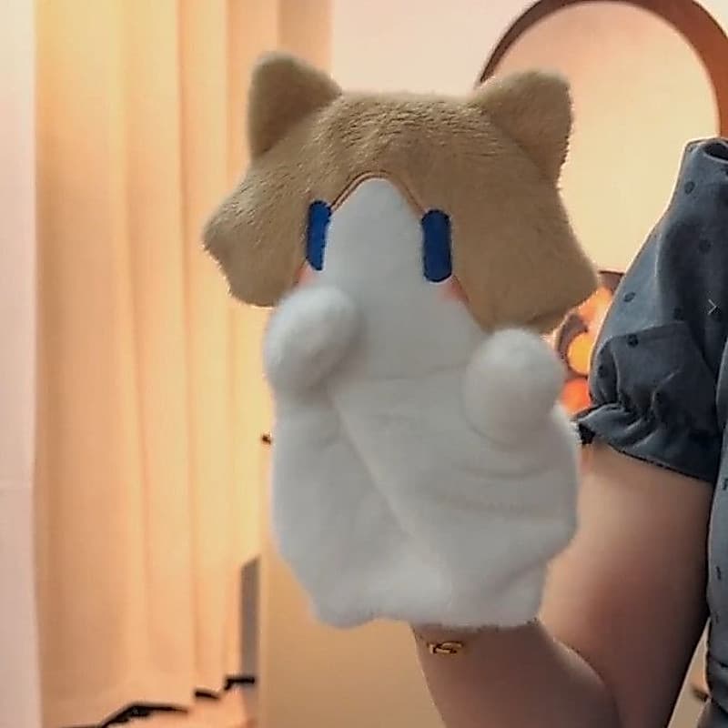 Luvas de pelúcia de gato com tema de salário mensal no estilo Xiaohongshu, divertido e peculiar fantoche de mão de pelúc