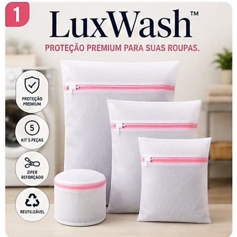 Kit 5 Sacos para Lavar Roupas Delicadas com Zíper Reforçado, Protetor para Máquina de Lavar | LuxWash