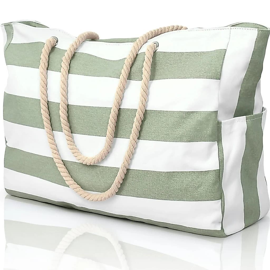 Bolsa de Praia Grande Impermeável para Mulheres, Bolsa de Piscina à Prova de Areia com Fecho de Zíper, Bolsa de Praia Gr