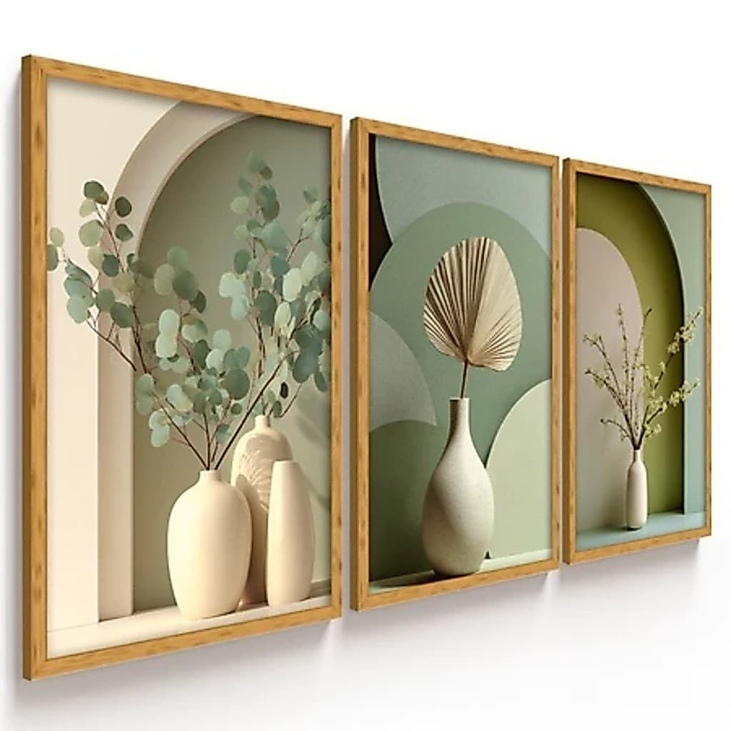 Quadros Decorativos Vasos com Plantas de Folhas Verdes Escritório Sala de Estar Decoração de Parede