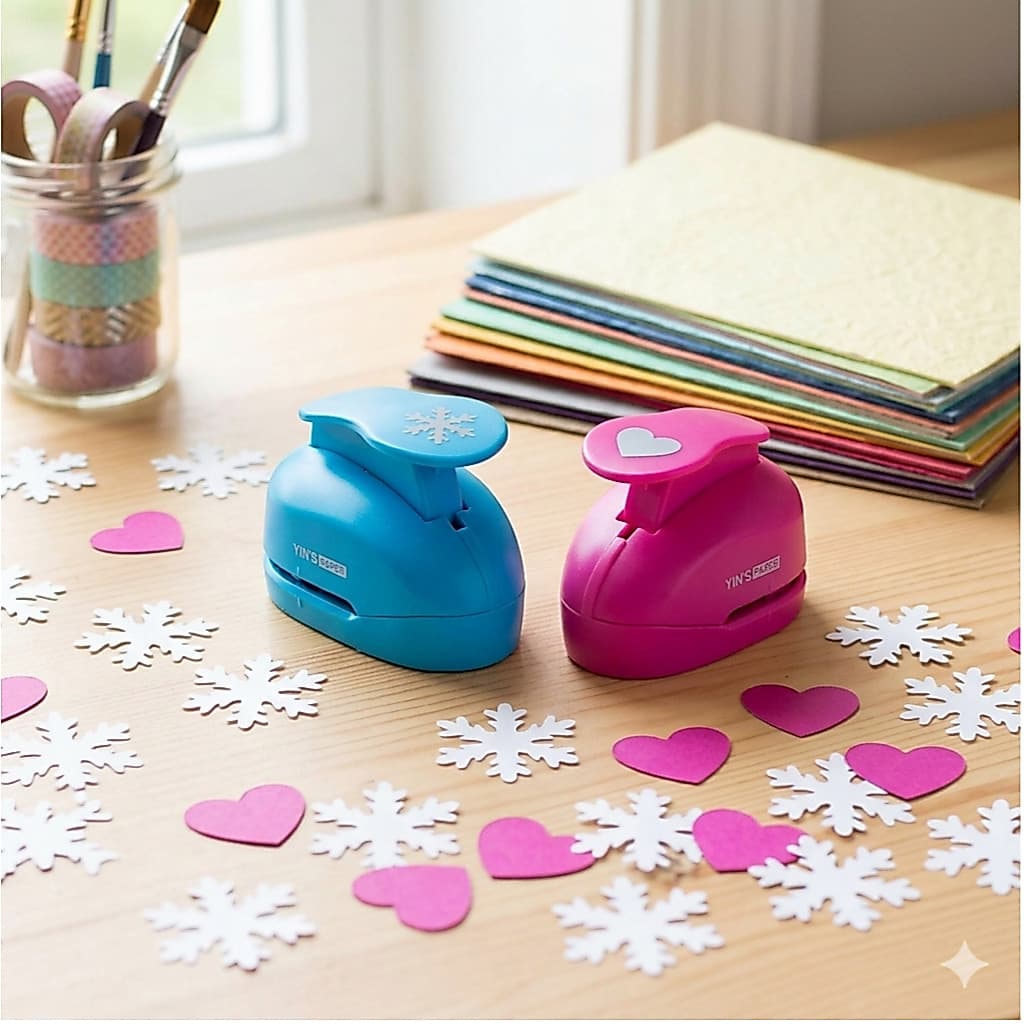 Kit 2 Furador Cortador Eva e Papel Floco de Neve 16mm + Coração 25mm