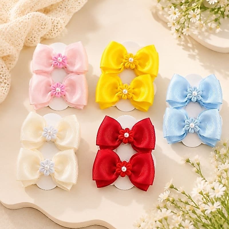 Kit 2 Presilhas Bico de Pato Infantil com Laço, Flor e Pérola | Presilha para Menina