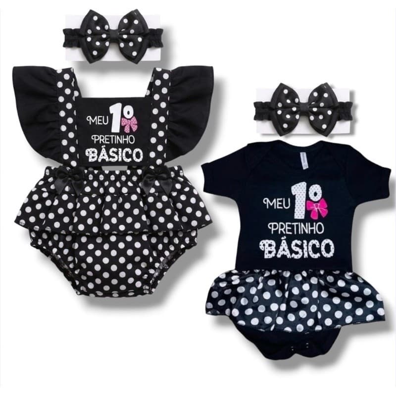 Body temático bebe 100%algodao meu primeiro pretinho básico + laço