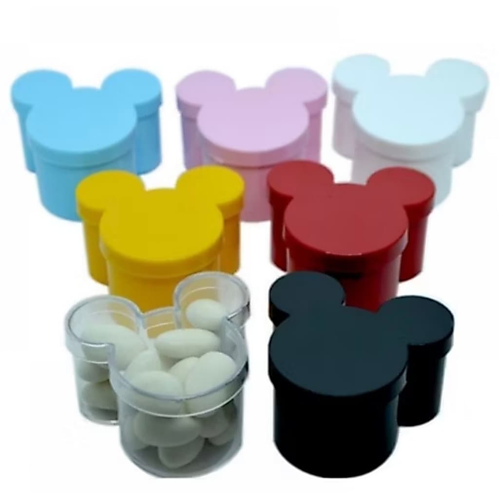 Kit com 5 Caixinha acrílica em formato personagem Mickey./ Minnie - Medidas da caixa: Altura: 4 cm x Largura: 7 cm x Pro
