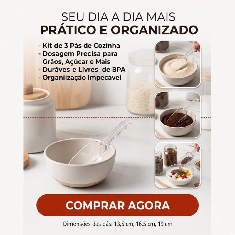 kit 3 pás medidoras multiuso em plástico
