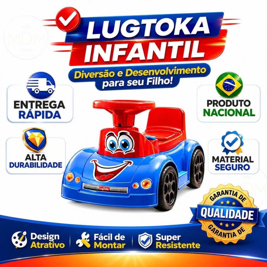 Andador Infantil Carrinho LugToka Baby com 4 Blocos de Encaixe, Buzina e Porta-Malas Estável Segura