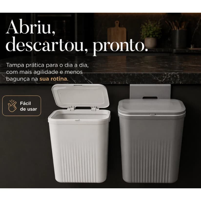 9L Multipurpose Hanging Trash Can - Retractable Lid, Installation Without Hole For Cabinet Door