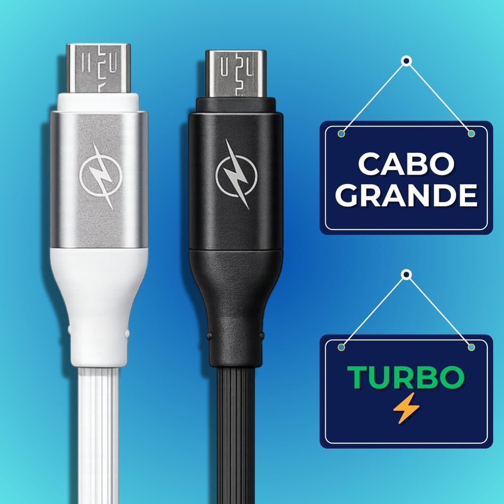 Cabo Micro USB TURBO USB V8 1.2m Carregamento Rápido Emborrachado Grande e Resistente cor variada