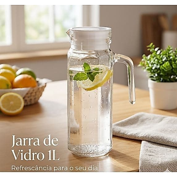 Jarra de Vidro 1L | Garrafa de Vidro para Geladeira | Jarra para Suco e Água