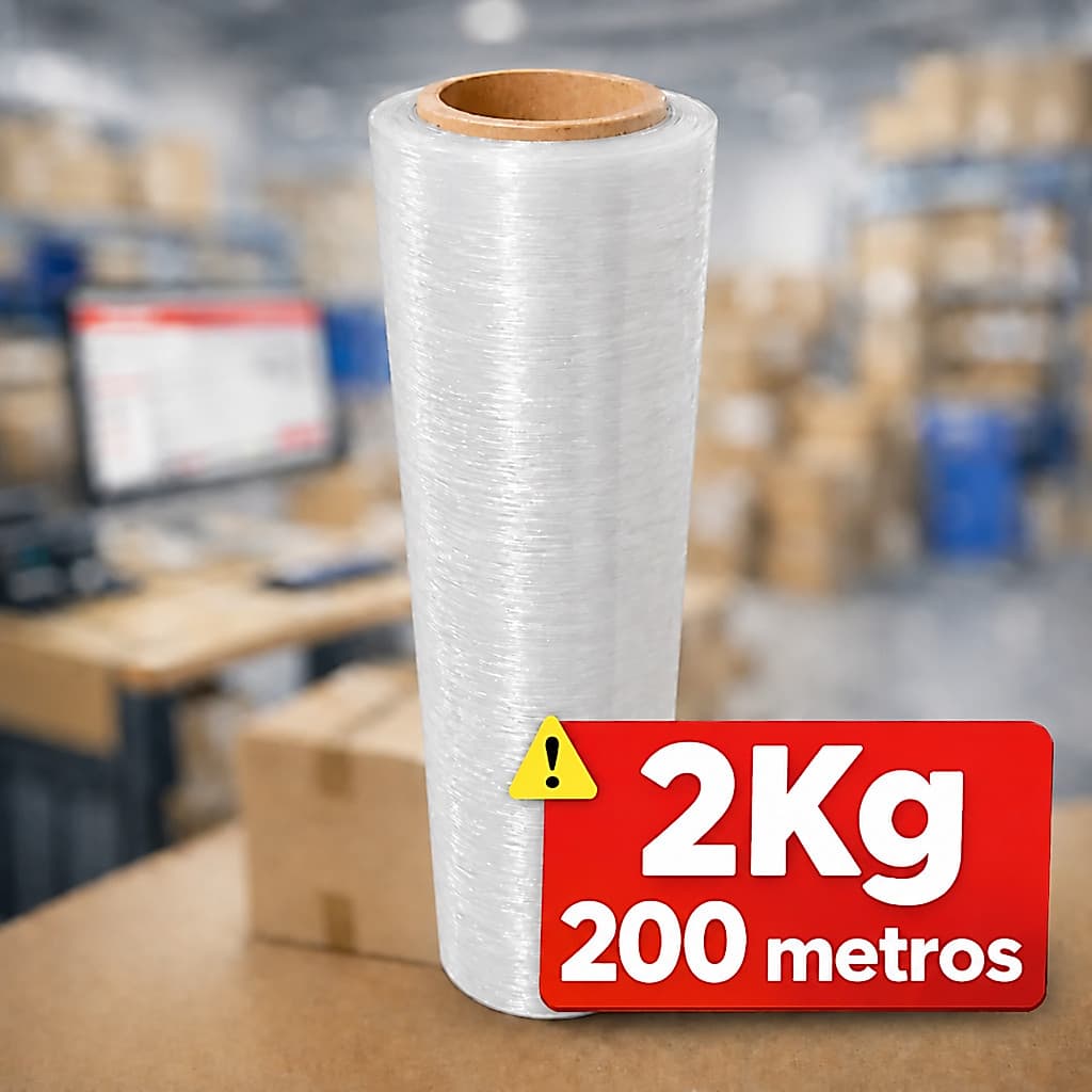 Bobina Filme Stretch Manual 50cm x 30 micras - 200 Metros / 2Kg Paletização